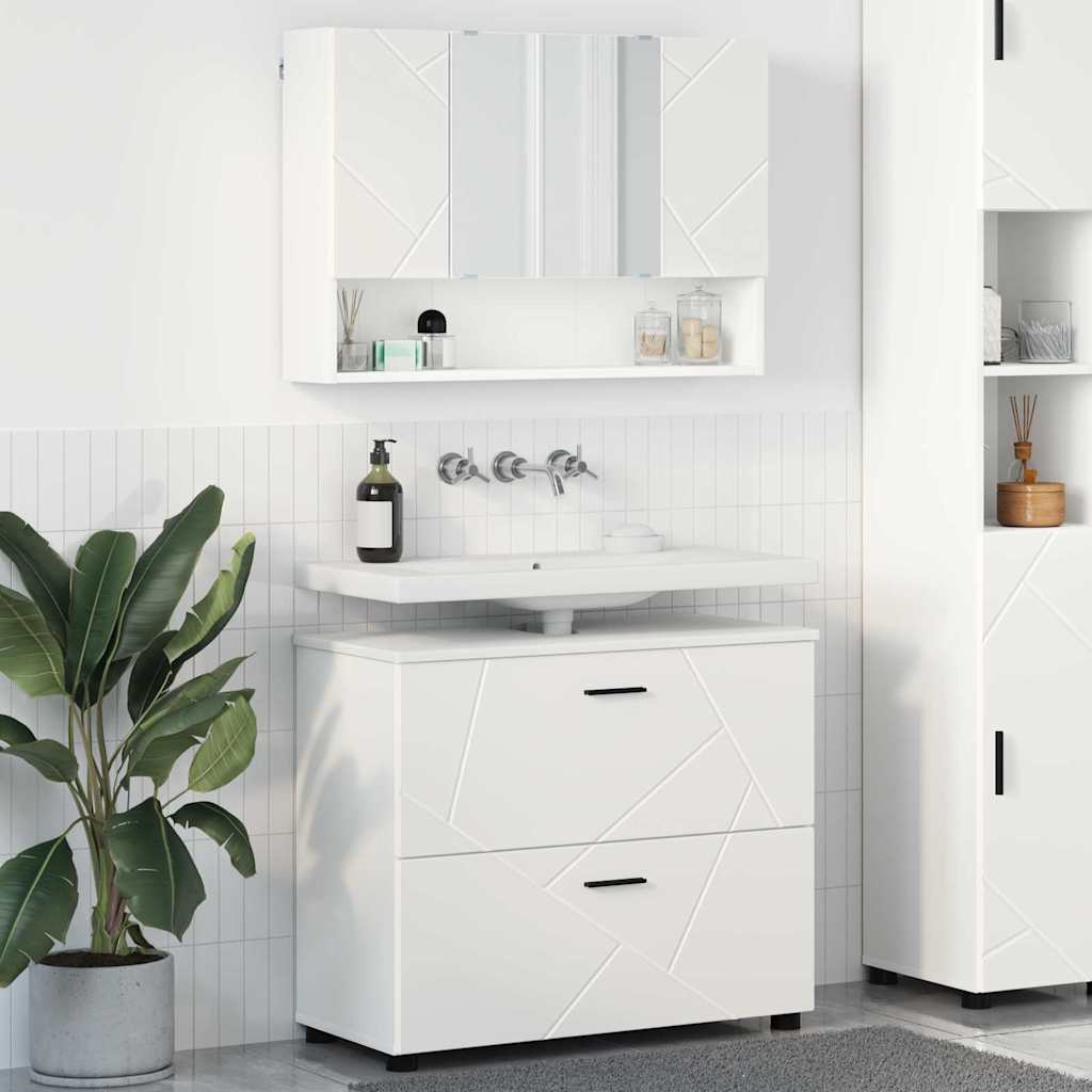 Bathroom Furniture Set with Shelf 2 Pcs White Plywood and Metal