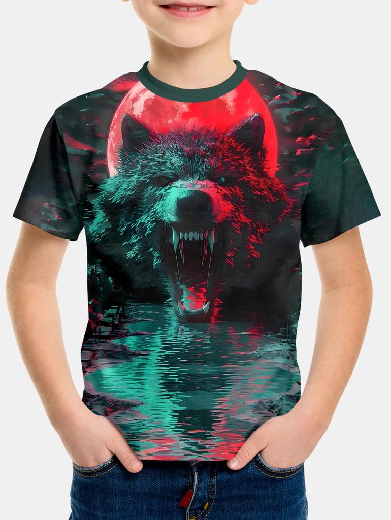 Animal Wolf Pattern 3d Printe Children's Tops Summer Boy's Round Neck Casual Short Sleeve Comfortable Kids Clothes T Shirt