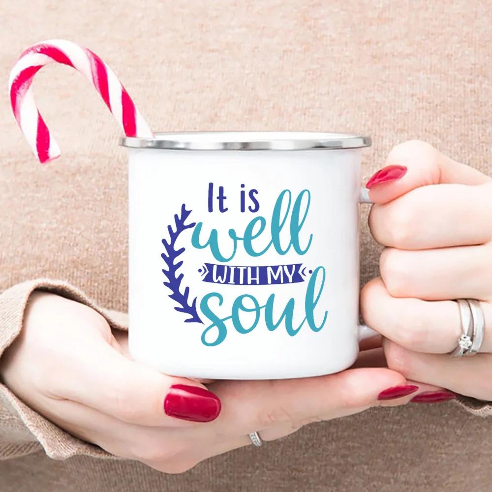 Christian Faith Enamel Coffee Tea Mugs Religious Quotes Trendy Christian Gift for Believer Camping Mug Religious Faith Gifts