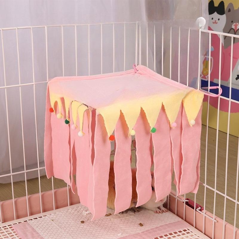 New Guinea Pig Toilet Hideout Curtain Rabbit Hedgehog Tassel Tent Nest Shelter Toilet Cover Pet Supplies (Pink,S) розовый