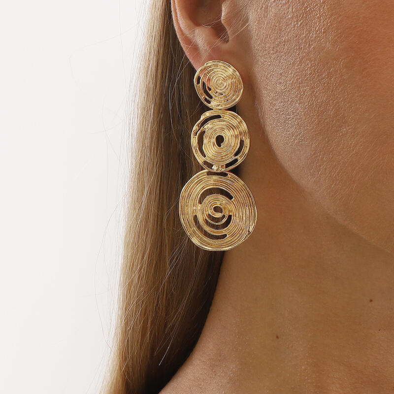 Vintage Multi-Layer Geometric Pendant Earrings for Women Ladies Vacation Style Temperament Metal Drop Earrings Jewelry