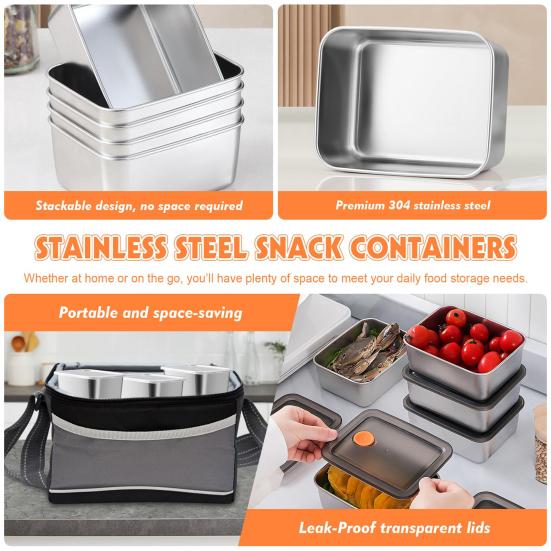 Stainless Steel Lunch Box with Vented Lids Reusable Metal Meal Prep Boxes Stackable BPA-Free Food Container for Snacks On-the-Go Meals