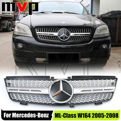 For Benz CL18DChrome Diamonds Style Racing Grille With Silver Border Emblem Logo Badge For Mercedes Benz ML-Class W164 05-08 ML320 ML350 ML550 RP1