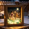 3D Winter Miniature Christmas Snowy Night Light Picture Frame, Vintage Wooden Frame Mini Cabin Ornament Landscape Lamp, Desktop Atmosphere Decor