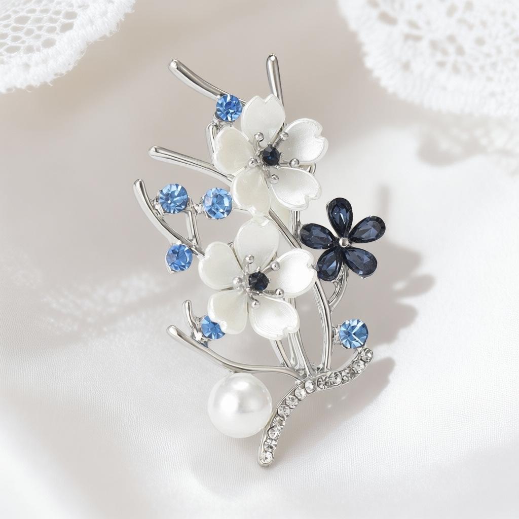Alloy Rhinestone Peach Branch Brooch Accent Light Luxury Lapel Pin Elegant Versatile Women's Clothing Accessory PD2531