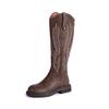 Embroidery V-mouth~ Western Cowboy Boots Women's Autumn and Winter New Rear Zipper Low Heel High Boots Retro Knight Boots