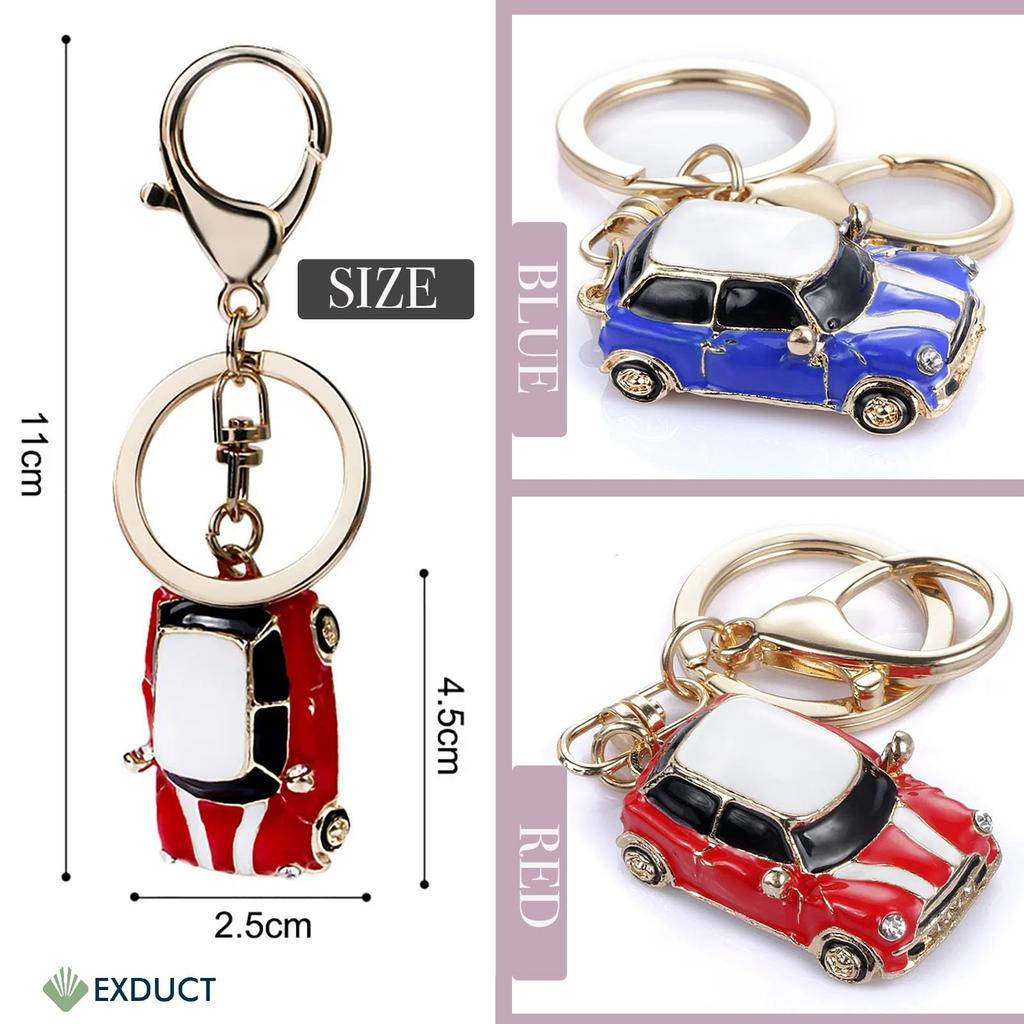 Set of 2 Retro Style Classic Car Shaped Keychains Cute Set Pair Retro Miniature Cars [EXDUCT] (Blue & Red)