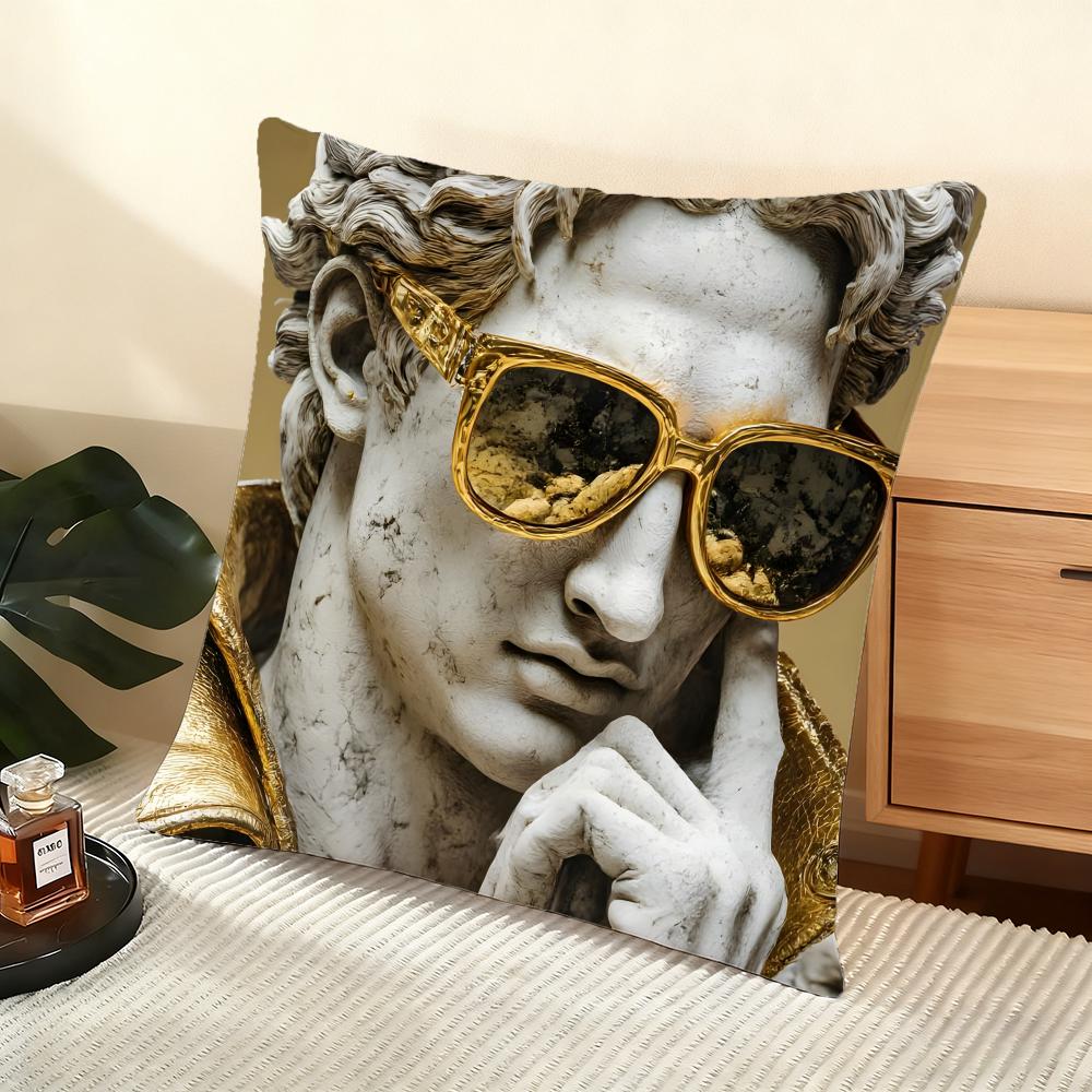 Cushion Cover Silky Short Plush Home Sofa Cushion Cover - Invisible Zipper Home Decoration David Sculpture