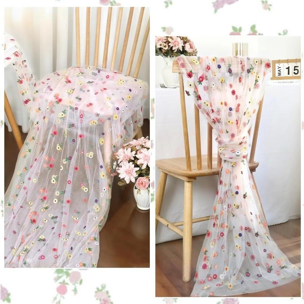 Colorful Flower Lace Tulle Runner Embroidery Daisy Floral Table Cover  for Bridal Shower
