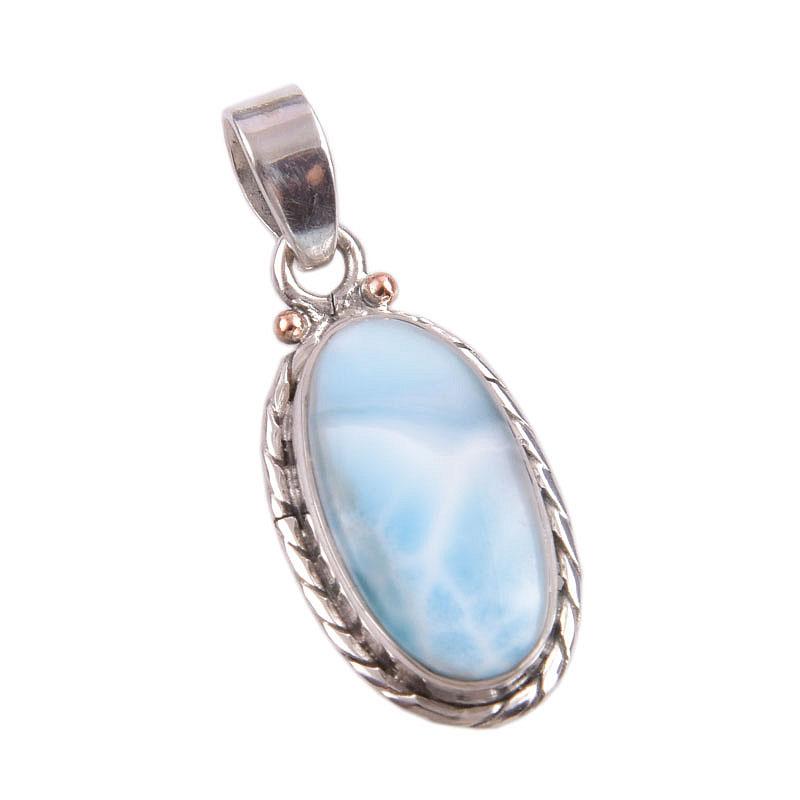 Natural Republic Larimar Gemstone Handmade 925 Solid Silver Pendant 1.50" D9O36