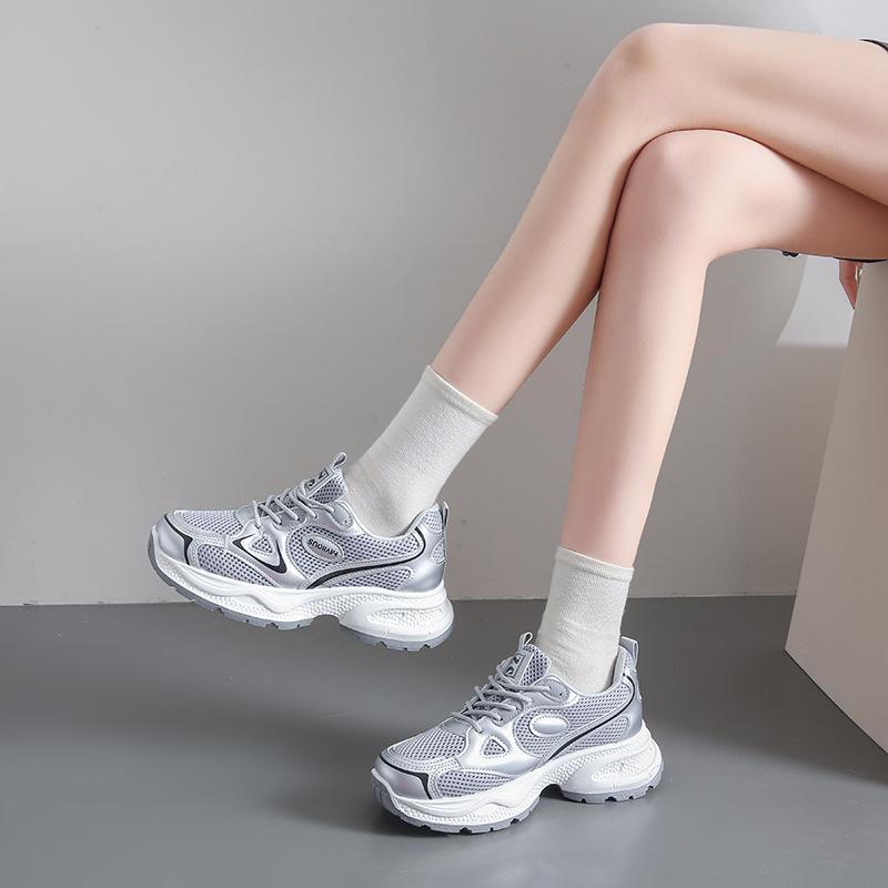 

Dad shoes mesh breathable thick sole heightening running shoes casual shoes sports shoes 41 серебряный