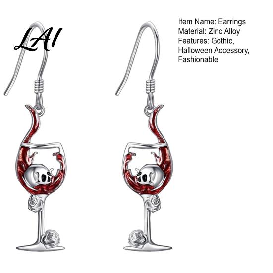 Creative Skeleton Ear Jewelry 1 Pair Funny Halloween Wine Glass Skull Earrings Gothic Music Festival Dangle Drop Statement for Women Holiday