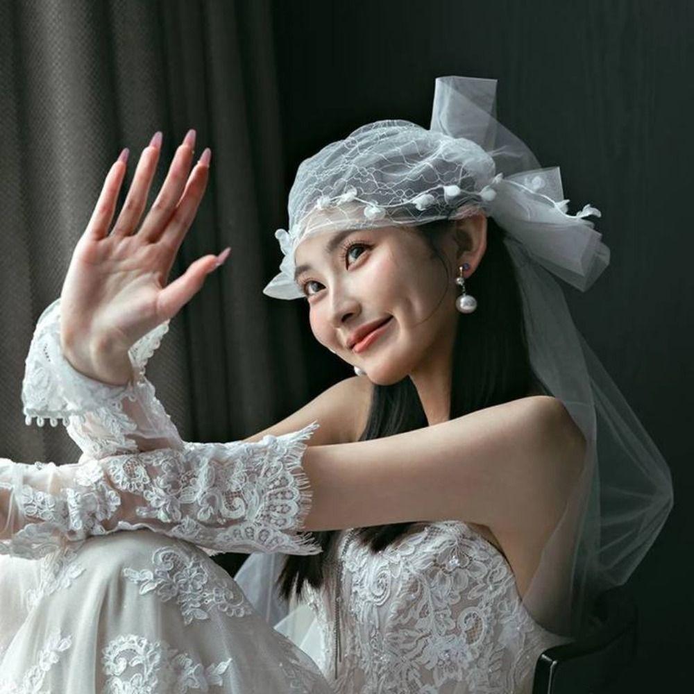 Retro Bridal Lace Floral Hat French Style Wedding Headband New Bridal Headdress Hair Jewelry