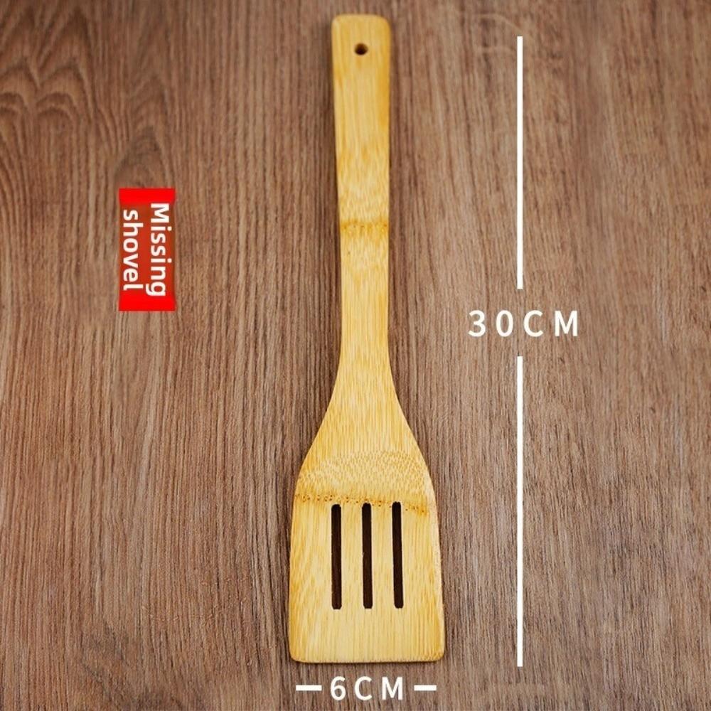 8pcs Natural Bamboo Spatula Spoon Long Handle Slotted Turner Non Stick Pan Spatula  Household
