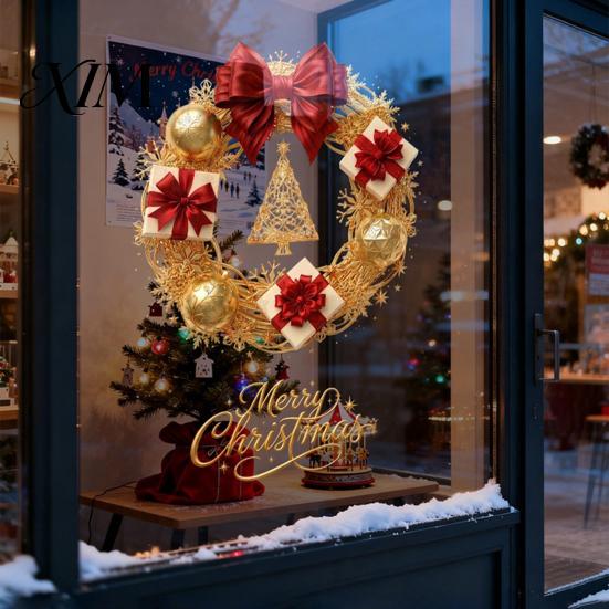 Removable Holiday Decals Christmas Wreath Static Window Sticker, Decorative for Glass Doors And Windows, Xmas Decorations PVC Wall Cling Home
