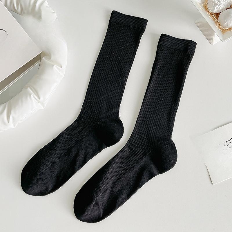 

Spring and Summer Ballet Trend: Layered Socks, Versatile Retro Mid-Calf Women s Socks, Solid Vertical Striped Socks 1 pair чёрный