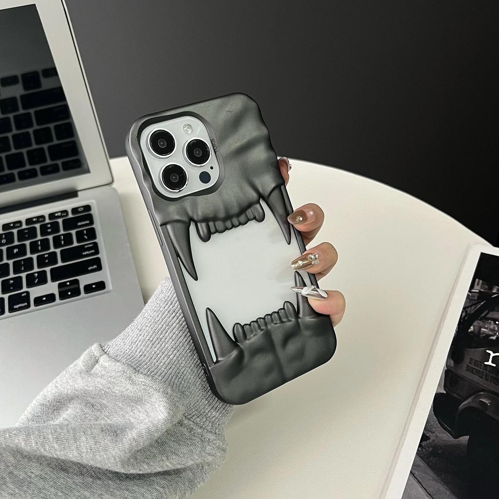 Capa de Celular 3D Dente de Cão Oco Dissipa Calor Para iPhone 16 15 14 13 12 11 Pro Max Branco À Prova de Choque Capa de Silicone Macio