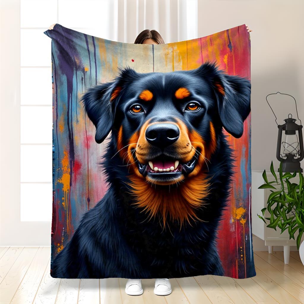 

Vibrant Rottweiler Blanket - Portrait Print 280gsm Soft Fleece Throw 70x100cm