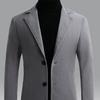 Men Fall Winter Trench Coat Thick Long Sleeve Turn-down Collar Slim Fit Windproof Solid Color Single-breasted Mid Length Buttons Men Formal Jacket