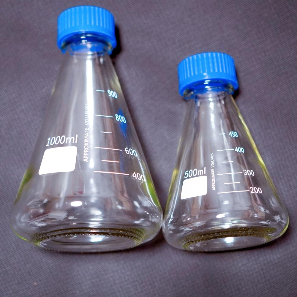 Fiaschi Conici in Vetro da 100-1000ml con Tappi a Vite Blu Fiaschi Triangolari da Laboratorio Bottiglie per Reagenti Chimici Bottiglia Sigillante