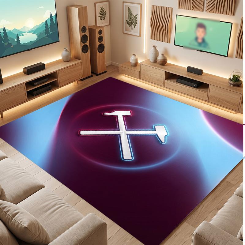 West Ham United Football Print Crystal Velvet Rug, Comfortable Water Absorbent Non Slip Indoor Floor Carpet
