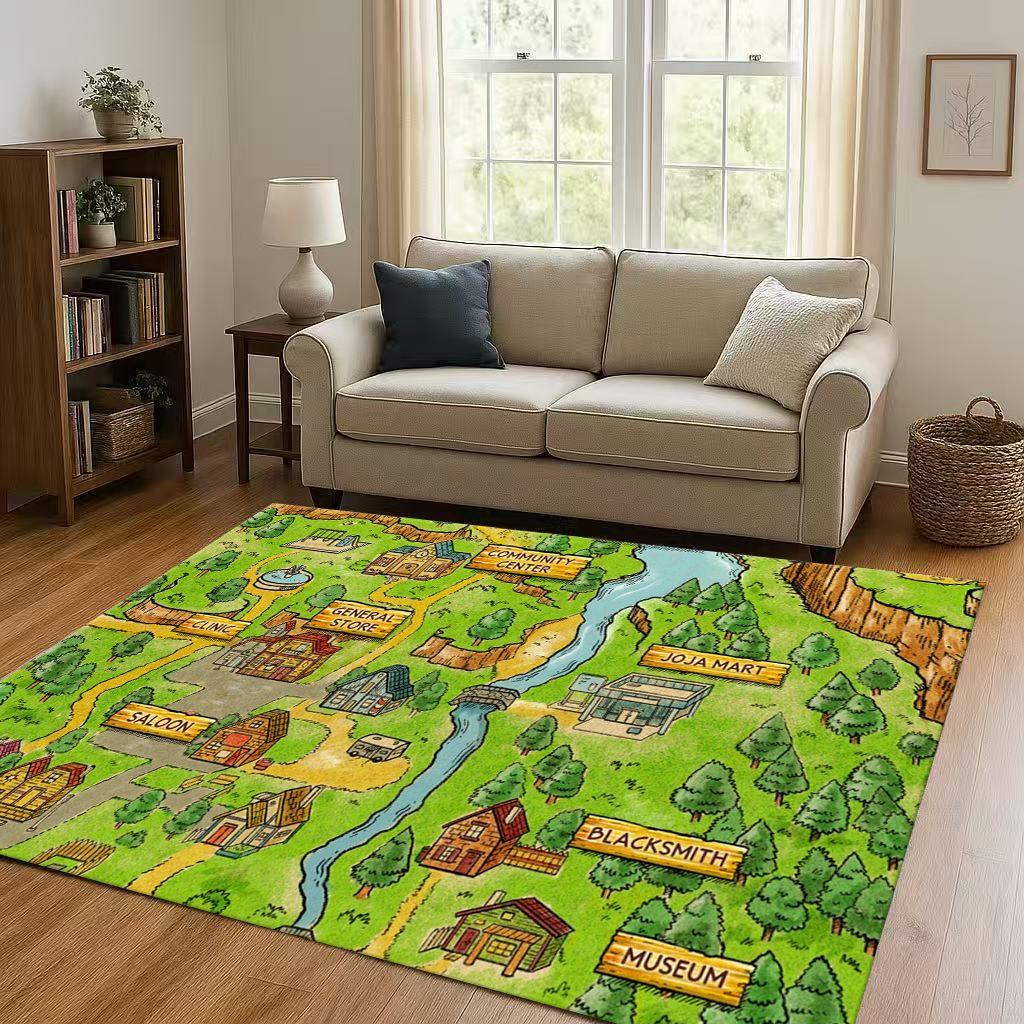 Retro Pixel Game Stardew Valley Farm Map Living Room Non-Slip Area Rug Soft Carpet for Bedroom Playroom Sofa,Home Decor Doormat