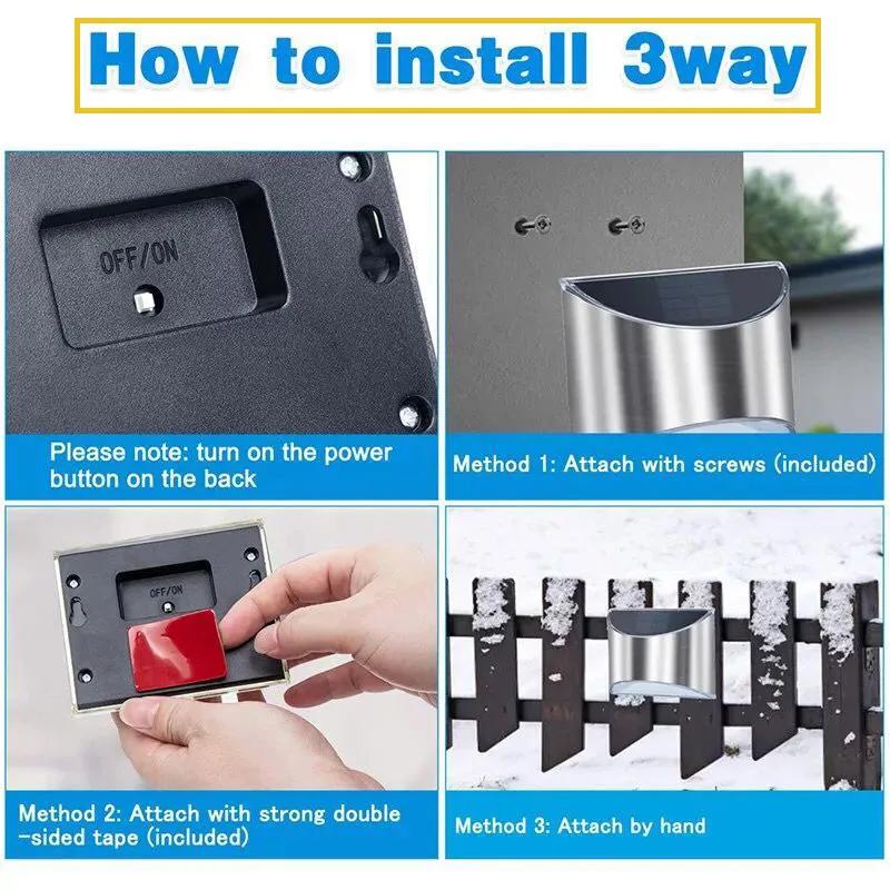 2Pcs Stainless Steel Solar Wall Lights Courtyard Waterproof Outdoor Lighting Emergency Patio Step For Garden Fence and Street