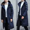 Men Cotton Coat Hooded Long Sleeve Solid Color Quilted Jacket with Multi Pockets Thickened Warm Windproof Winter Outerwear