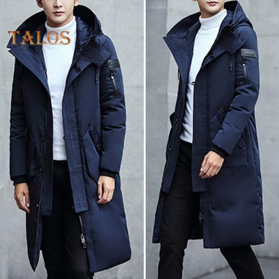 Men Cotton Coat Hooded Long Sleeve Solid Color Quilted Jacket with Multi Pockets Thickened Warm Windproof Winter Outerwear