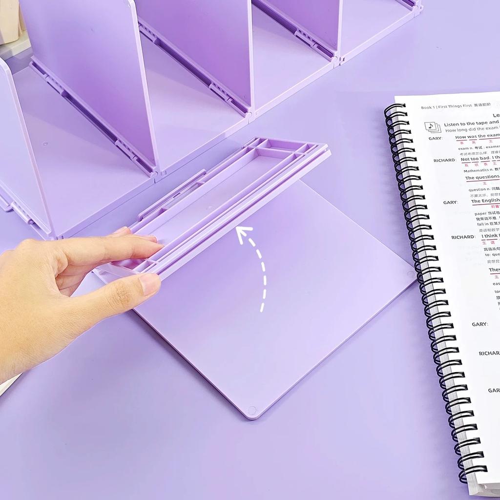 Durable Three-Compartment Transparent Bookends Reusable Non-Slip Documents Stand Stackable Thicken Desktop Bookshelf Table
