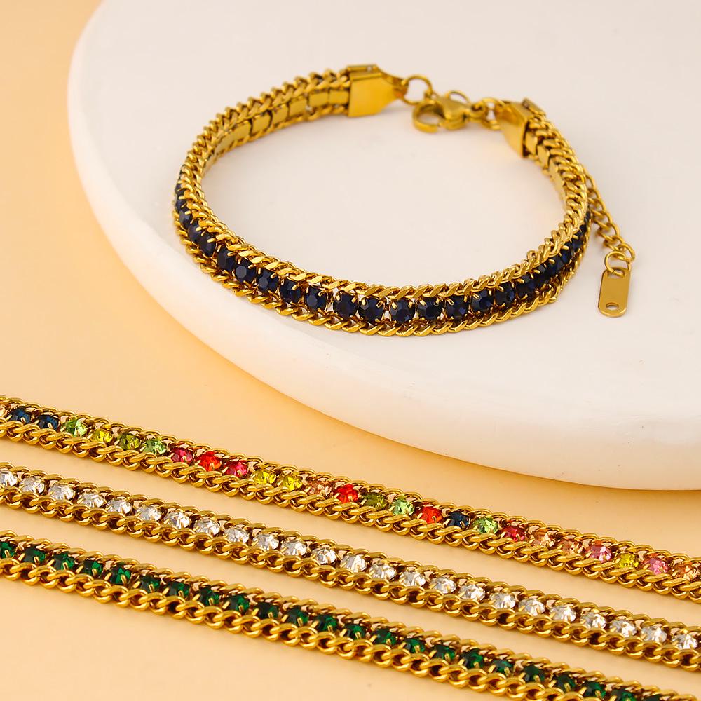 Pulsera en Capas de Acero Inoxidable y Oro de 18 Quilates con Circonita: Joyería Colorida y Versátil para Mujer