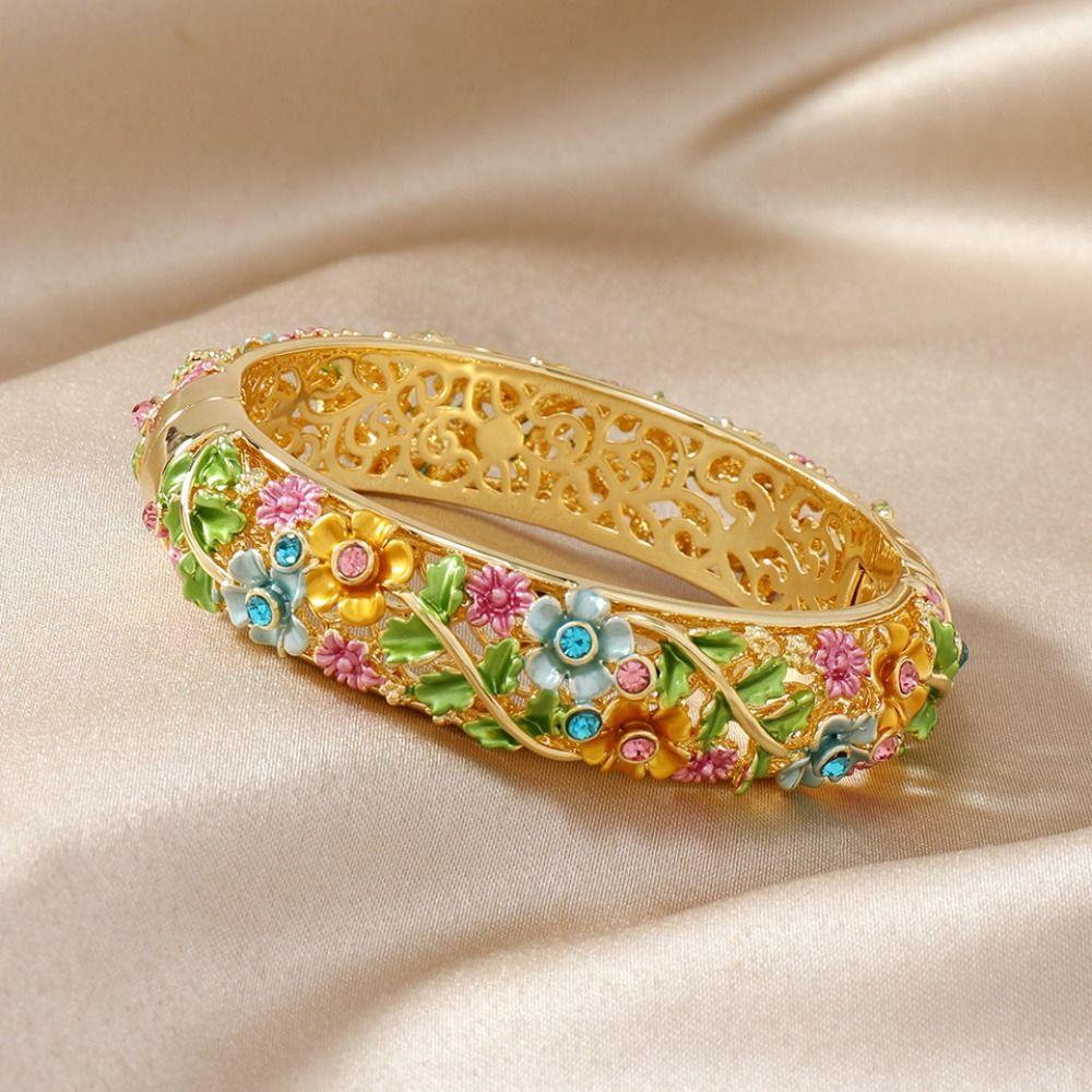 Double Bangle Hollow Out Flower Bangle Traditional Women's Hand Bracelet  Jewelry
