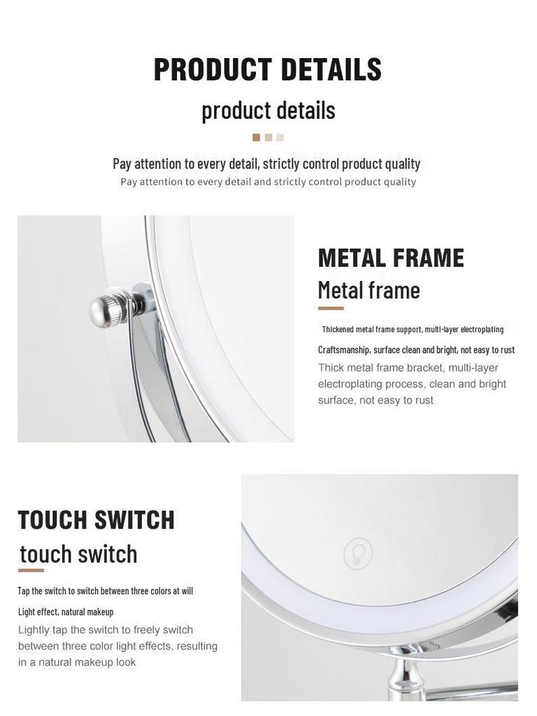 LED Lighted Wall-Mounted Double-Sided Magnifying Makeup Mirror for Bathrooms, Punch-Free Installation