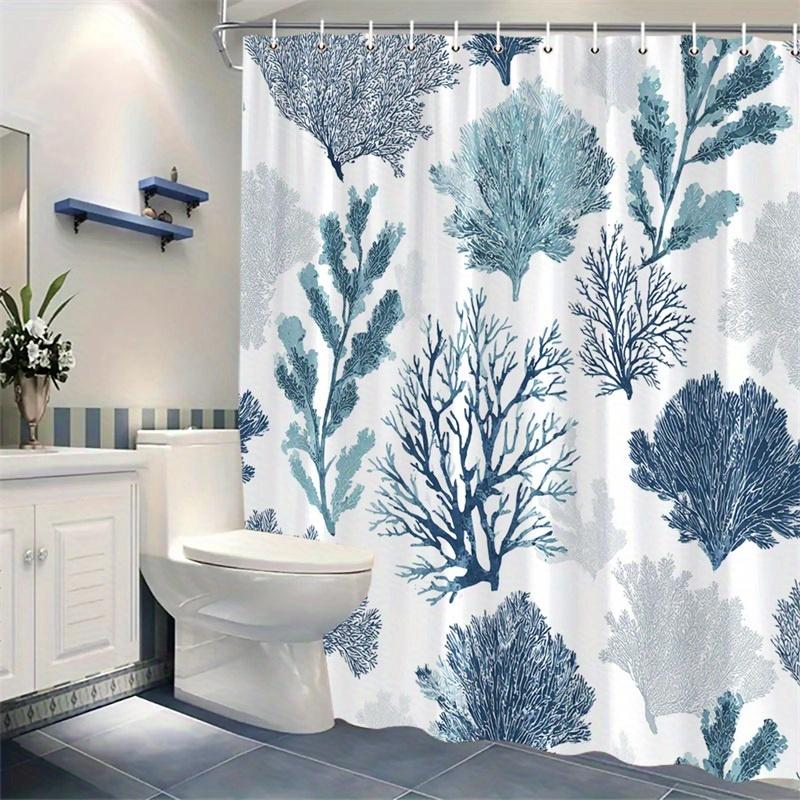 1Pc Coral Reef Pattern Shower Curtain - Polyester Fabric, Machine Washable, Suitable For Bathroom Hotel Decoration