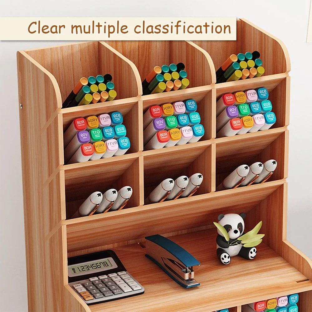 Wooden Desk Pen Organizer DIY Multifunctional Make Up Storage Holder Stationery Pencil Storage Stand for School Office Home New