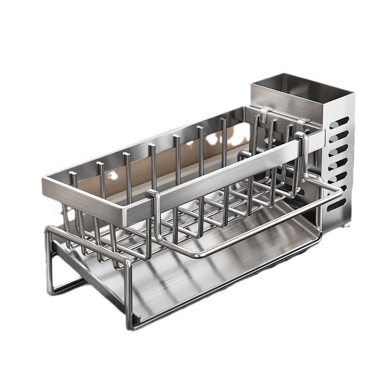 Stainless Steel Multi-Functional Sink Rack - No-Punch Dish and Rag Storage