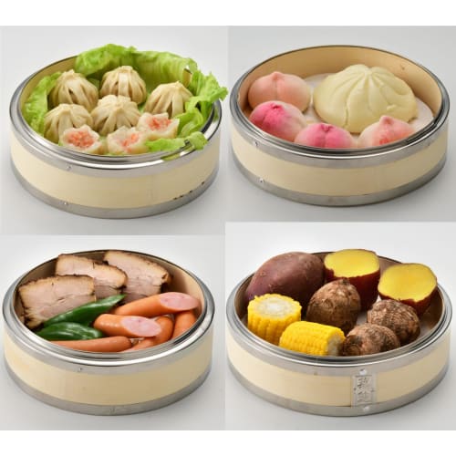 Heist Cantonese-Style Bamboo Steamer, 2 Boilers and 1 Lid, Stainless Steel Rim, Commercial Use, FH87027-21 (Cantonese-Style 24cm)