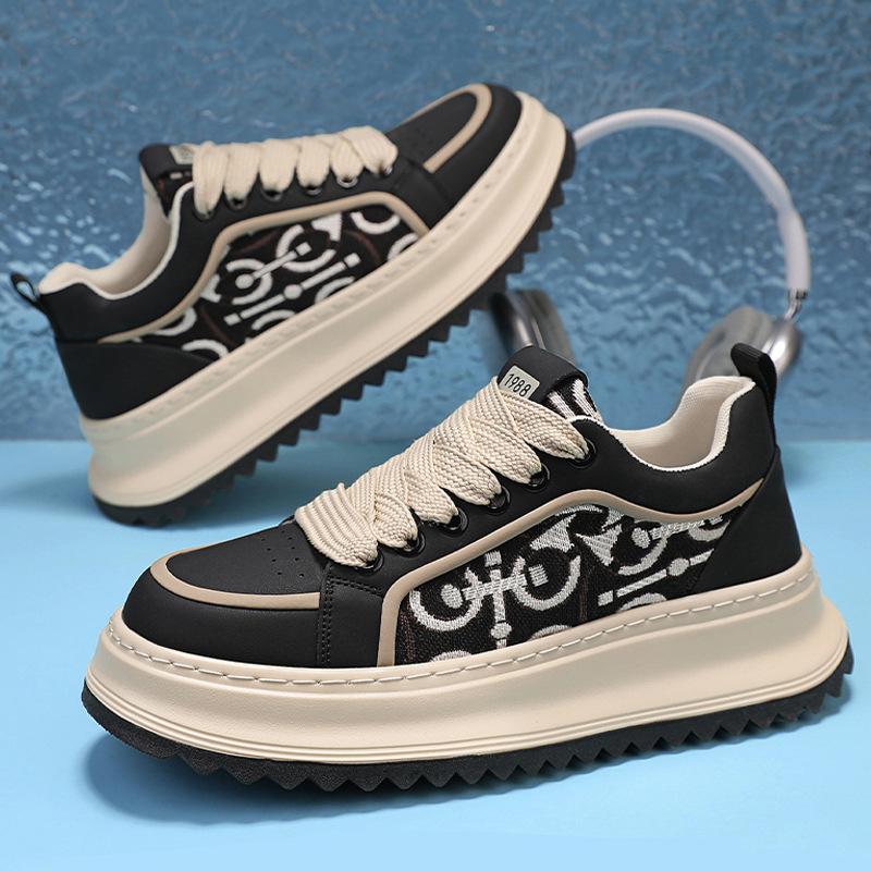 Spring fashion embroidery color matching platform tide shoes versatile sports casual shoes heightening comfortable men's shoes