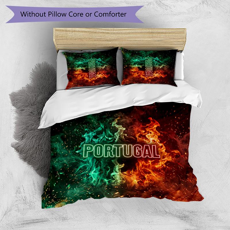 Portugal Football Printed Bedding 3 Piece Set Cozy Breathable Bed Cover Set As Housewarming Holiday Gift