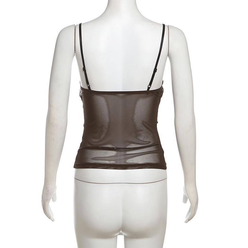 Europäischer Stil Damen Unifarbene Schlanke Passform Netz-Camisole - Frühjahrsmode Neu eingetroffen