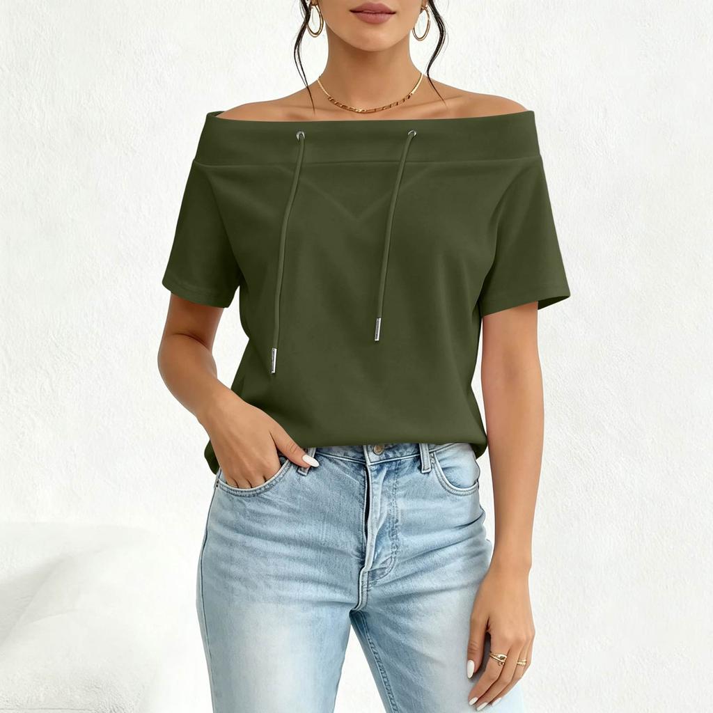 Women's Off Shoulder Neck Sweatshirt Loose Fit Casual Pullover Top