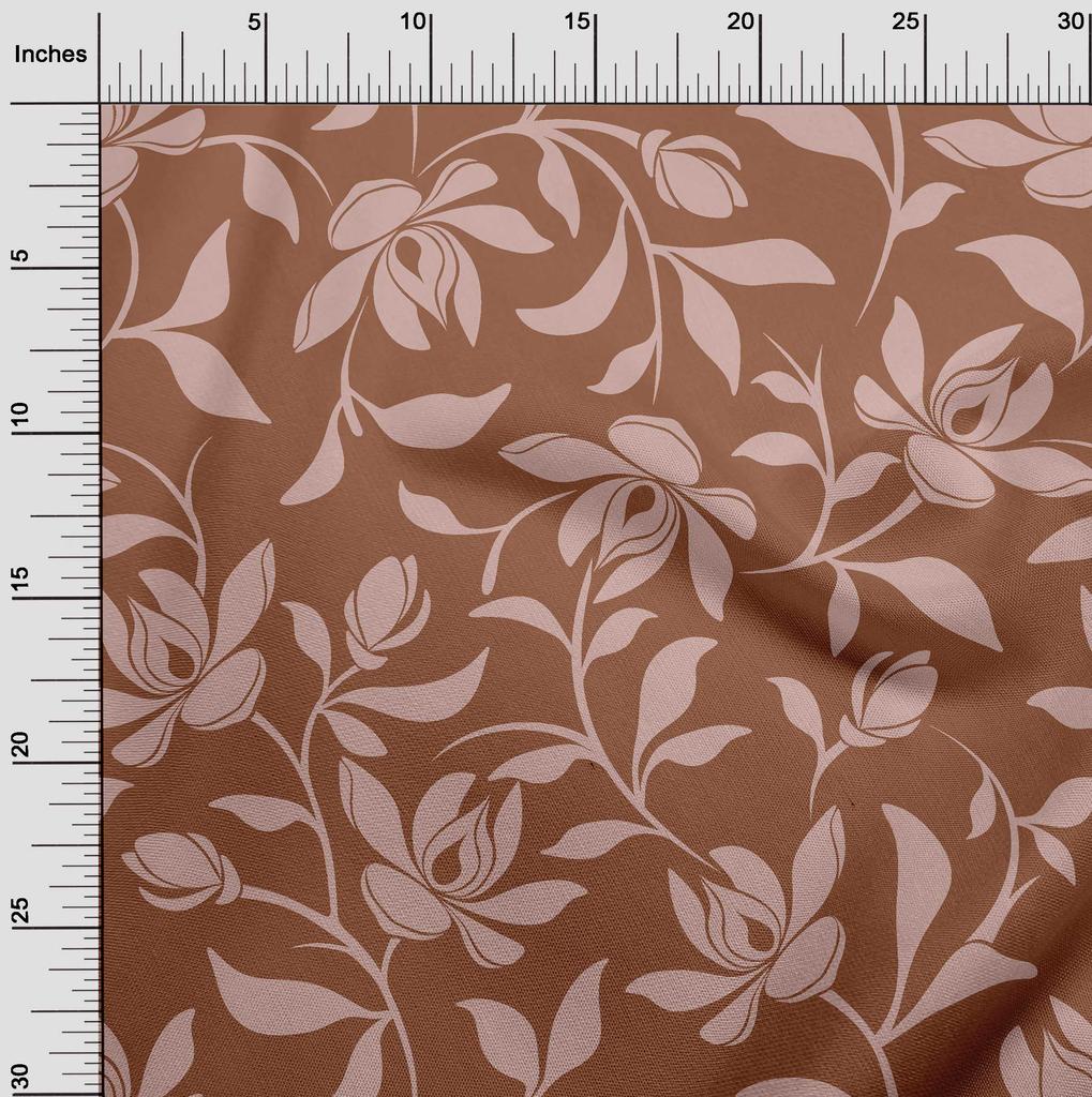 oneOone Cotton Flex Dark Rose Brown Fabric Floral Magnolia Diy Clothing Quilting Fabric Print Fabric By Yard 40 Inch