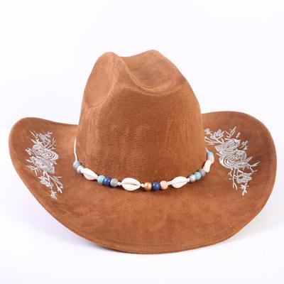 Chapeau de cowboy western classique populaire européen et américain en daim pour hommes et femmes à grand bord brodé chapeau de soleil d'extérieur