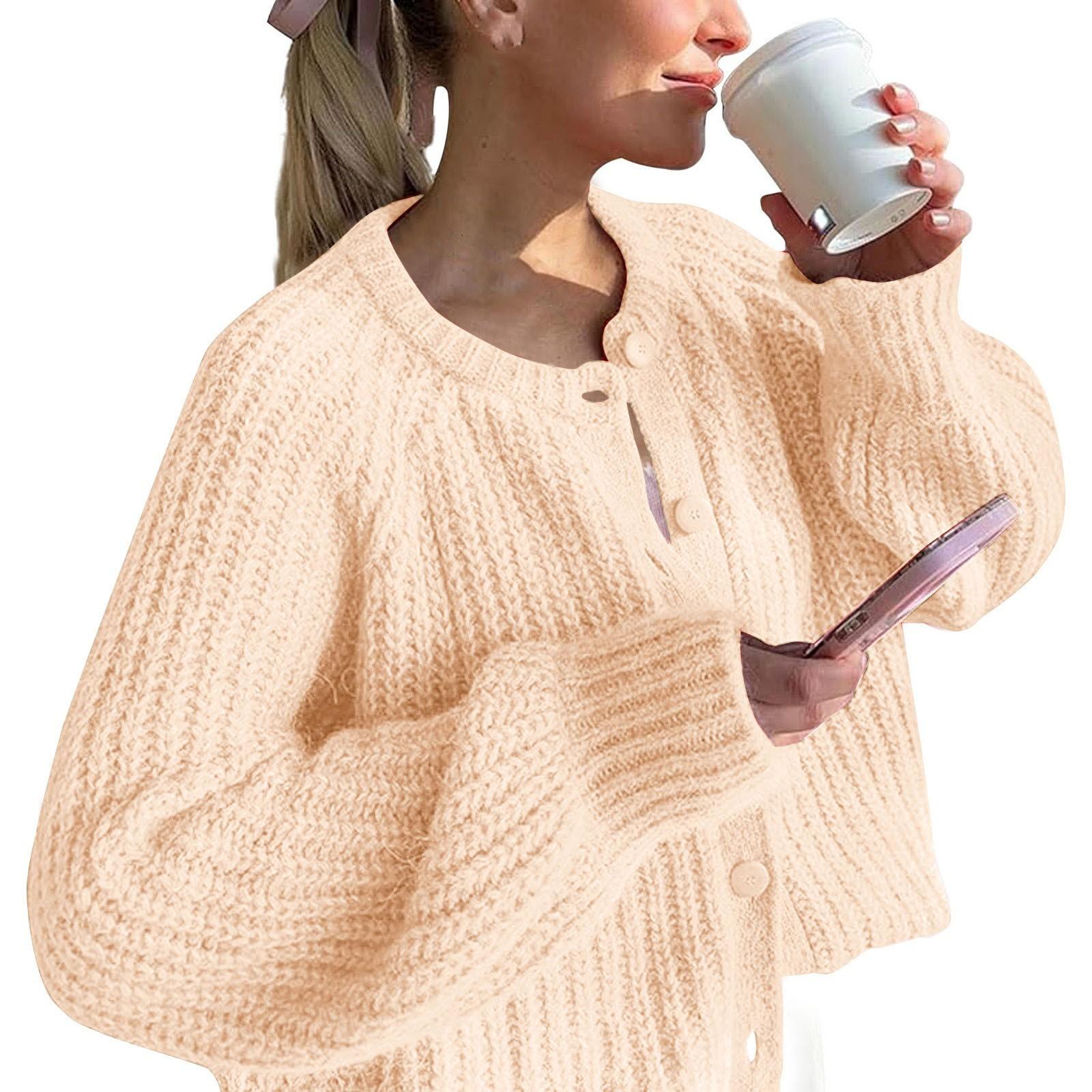 

Жіночий однотонний повсякденний кардиган-светр з довгим рукавом вільного крою L бежевий