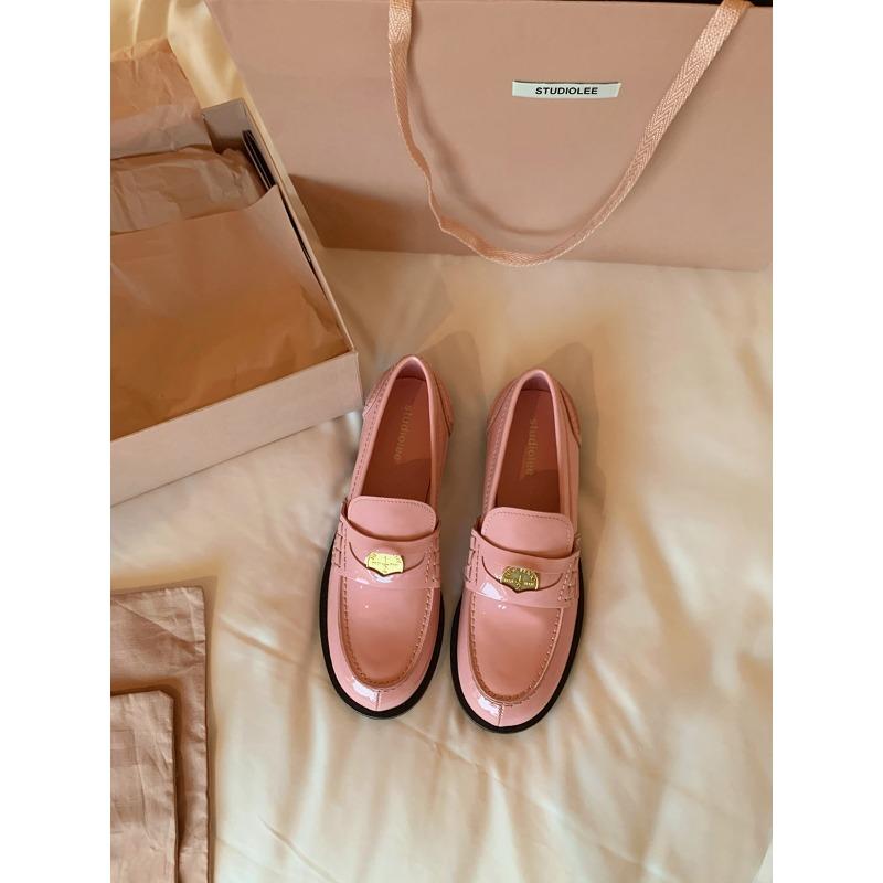 Leather Gold Buckle Single Shoes Thick Heel Thick Sole Small Leather Shoes Women's Spring and Autumn
