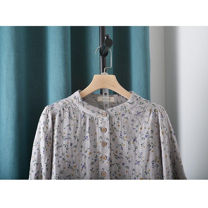 Summer Double-layer Cotton Yarn Shirt with Floral Stand Up Collar Loose Oversized Short Sleeved Shirt Blouses & Shirts
