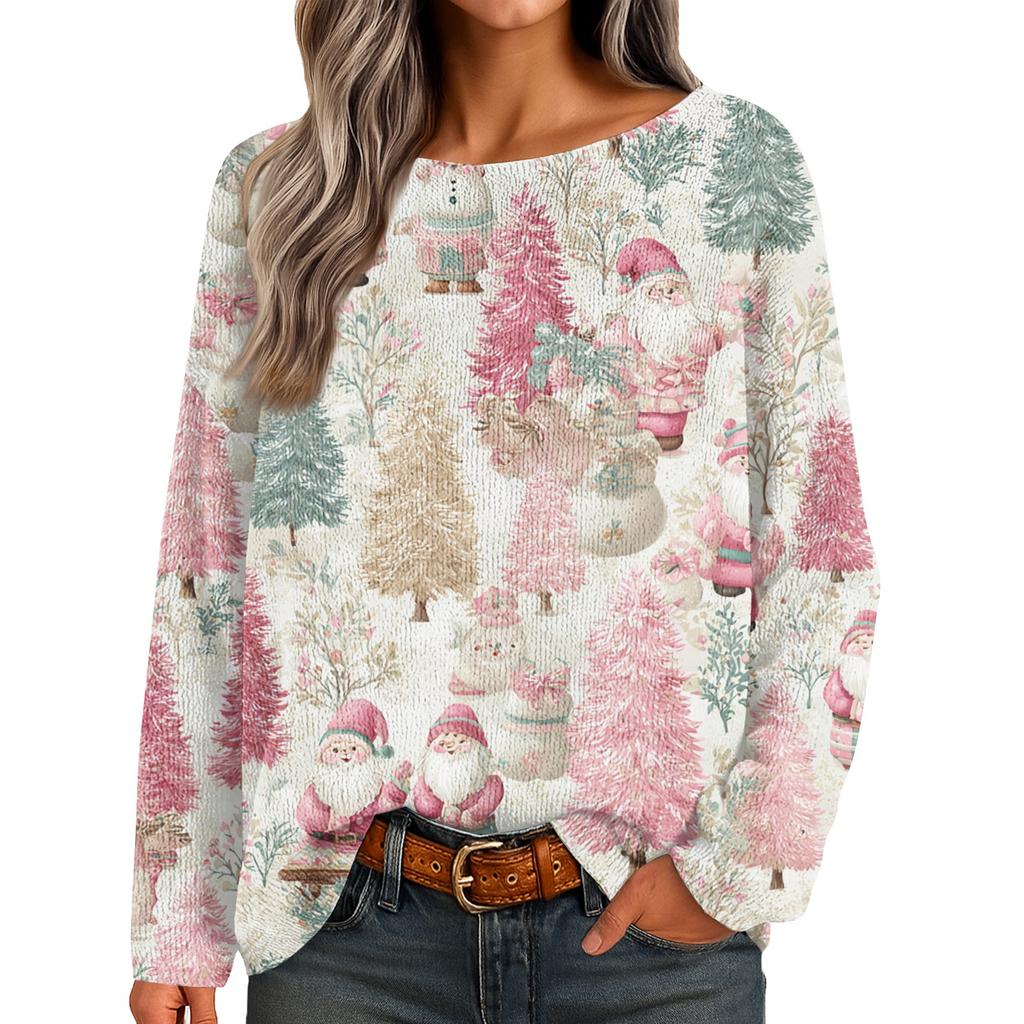 Womens  Fall Sweaters Long Sleeve Print Tops Pullover Sweaters Loose Dressy Casual Basic Clothes