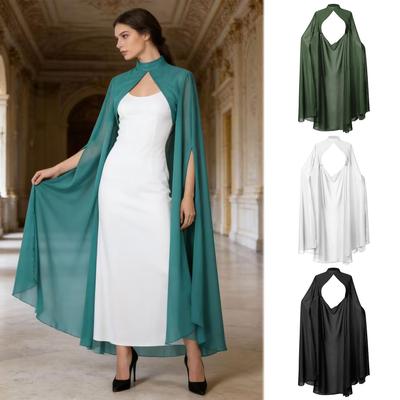 Multicolor Chiffon Gothic Cape: Long Wedding & Halloween Shawl for Women