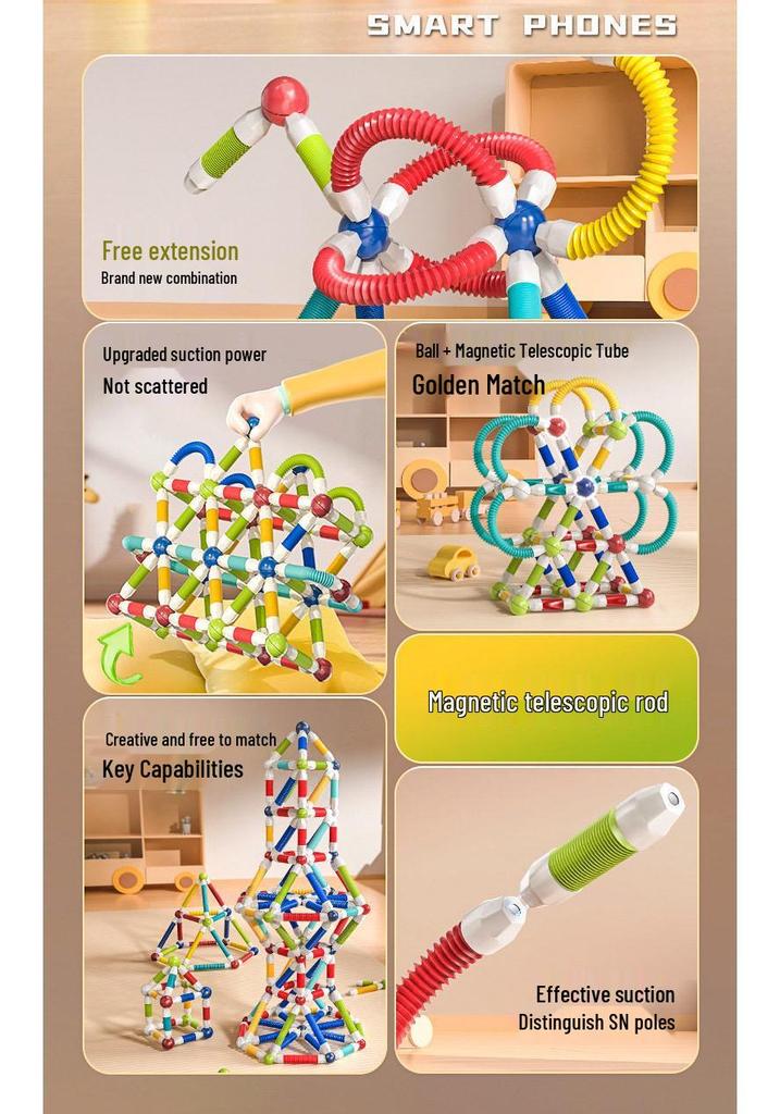 Cross-border Telescopic Twist Magnetic Building Blocks for Kids - Educational, Large Particle Assembly