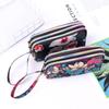 Portable Key Waterproof Print Canvas Bag Three-layer Long Wallet Coin Purse Female Handbag